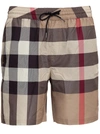 BURBERRY BURBERRY BEIGE SWIM TRUNKS WITH ALL-OVER VINTAGE CHECK MOTIF IN NYLON MAN