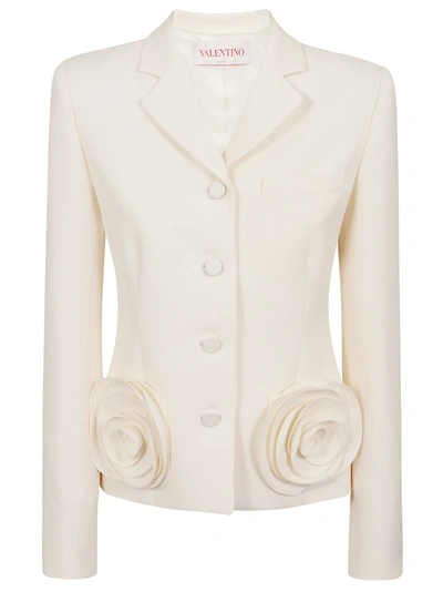 Valentino Crepe Couture Rose-appliqué Blazer In Cream