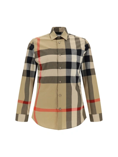 Burberry Check Long-sleeved Shirt In Beige