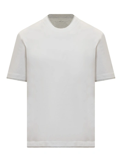 Brunello Cucinelli Jersey T-shirt With Ribbed Hem In Bianco Ottico Tp