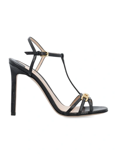 Tom Ford Embellished Lizard-effect Leather Sandals In Black