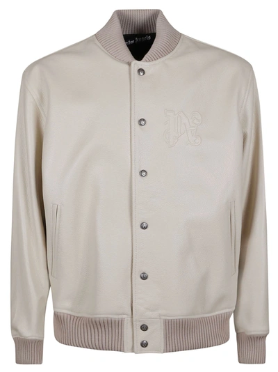 Palm Angels Embroidered Logo Bomber In Beige/black
