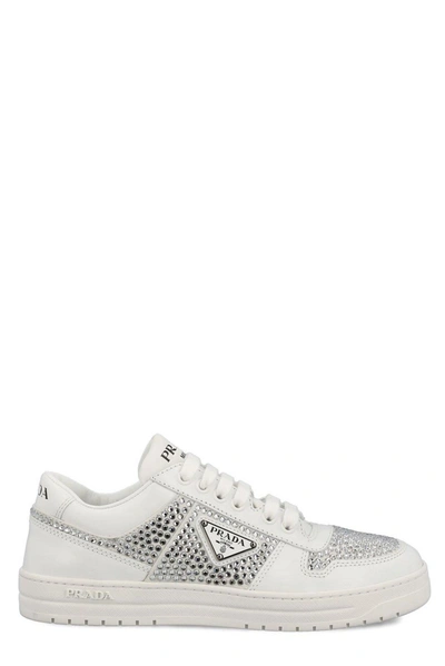 Prada Embellished Lace-up Sneakers In Bianco