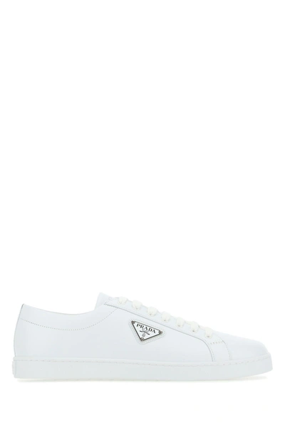 Prada White Leather Sneakers In Bianco