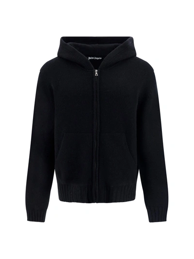 Palm Angels Hooded Cardigan In Black White