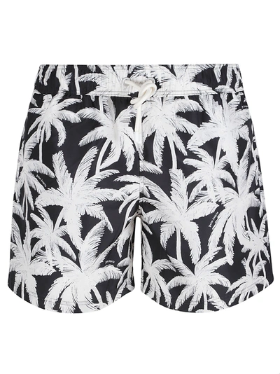 Palm Angels Palms All-over Shorts In Black/off-white