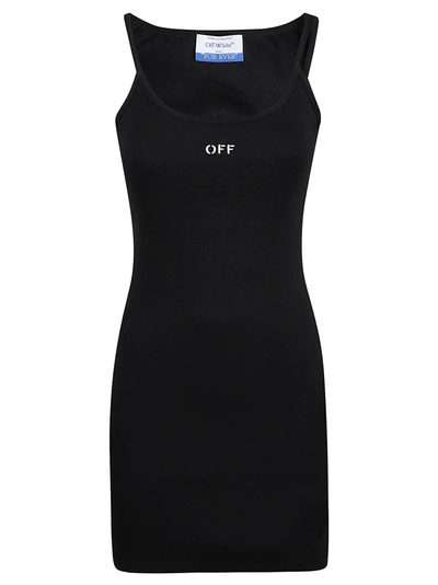 Off-white Asymmetric Shoulder Logo Mini Dress In Black/white