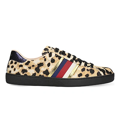 Gucci New Ace Leopard-print Pony-hair Trainers In Mult/other