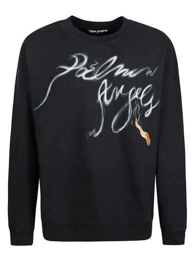 Palm Angels Foggy Pa Crewneck Sweatshirt In Black