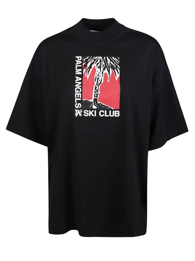 Palm Angels Ski Club Oversized Cotton T-shirt In Black Whit