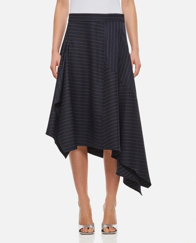 Jw Anderson Pinstripe Asymmetric Midi Skirt In Navy