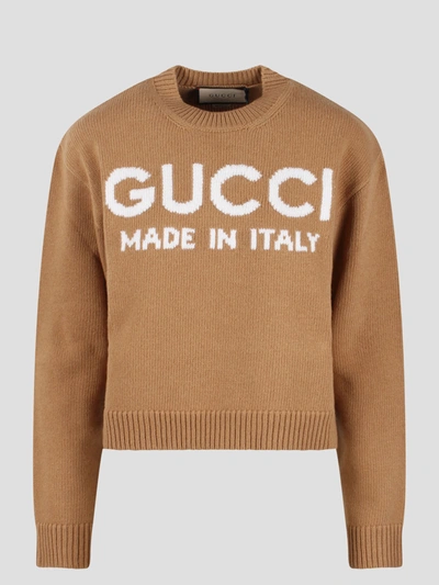 Gucci Intarsia Wool Top In Brown