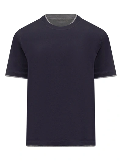 Brunello Cucinelli Jersey T-shirt With Ribbed Hem In Cobalto
