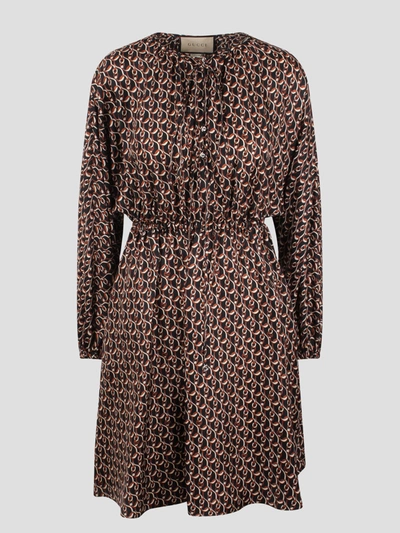 GUCCI GUCCI INTERLOCKING G CHAIN PRINT SILK DRESS