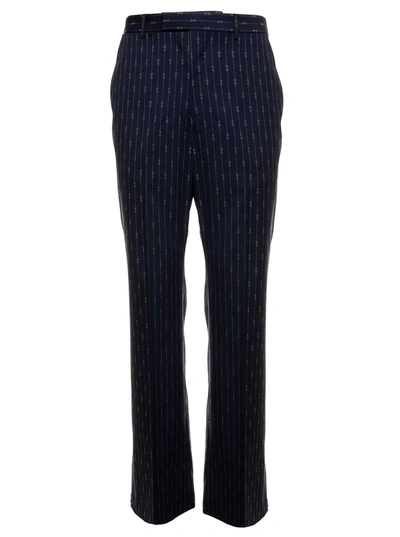 Gucci Mans Blue Wool Tailored Pants With Allover Horsebit Motif In Default Title