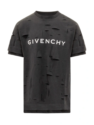 Givenchy Oversized T-shirt In Destroyed Cotton In Faded Black
