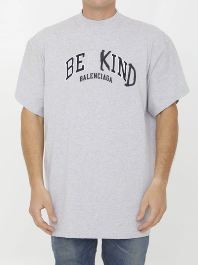 Balenciaga Be Kind Oversized Crewneck T-shirt In Grey