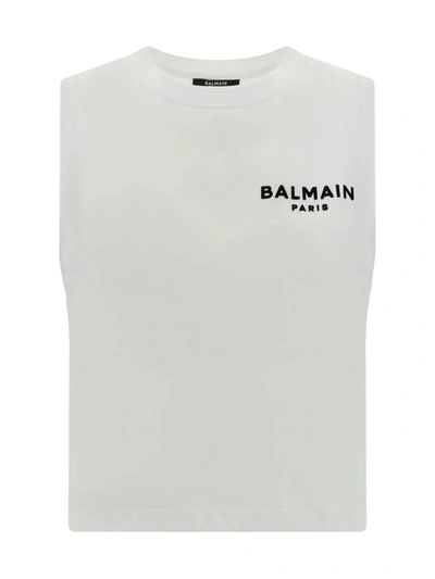 Balmain Top In Gab Blanc Noir