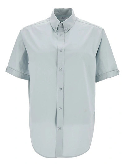 Off-white Light Blue Short Sleeve Shirt With Button-down Collar In Cotton Man In Grey