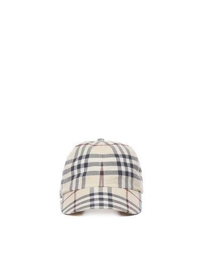 Burberry Baseball Cap With Check Print In Ivory