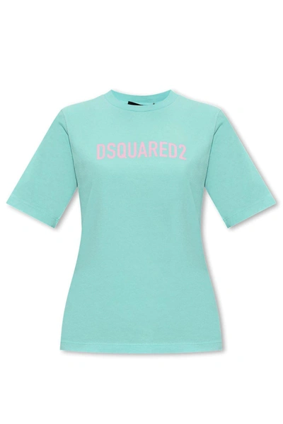 Dsquared2 Logo Printed Crewneck T-shirt In Light Blue