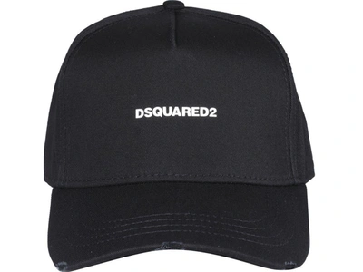 Dsquared2 Logo Embroidered Distressed Baseball Cap In Nero Bianco