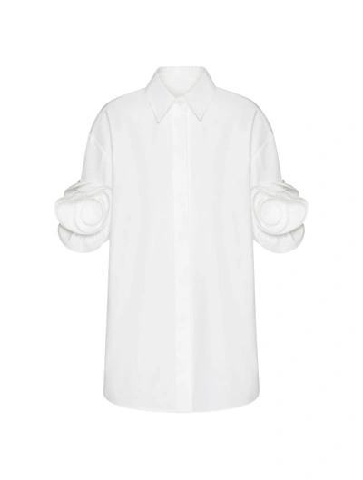 Valentino Embellished Silk-trimmed Cotton-poplin Shirt In Optic White