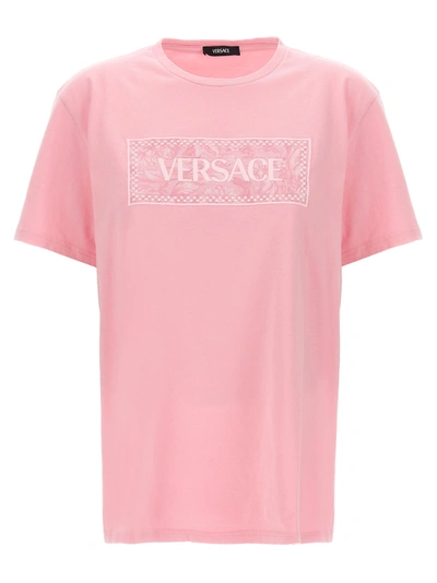 Versace Barocco Logo Cotton Jersey T-shirt In Nude & Neutrals