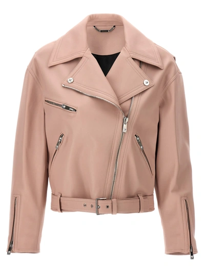 Versace Biker Leather Jacket Casual Jackets, Parka Pink In Nude & Neutrals