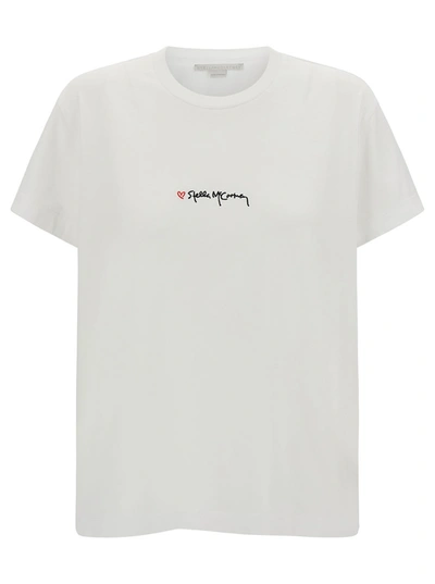 STELLA MCCARTNEY STELLA MCCARTNEY WHITE CREWNECK T-SHIRT WITH EMBROIDERED LOGO AT THE FRONT IN COTTON WOMAN