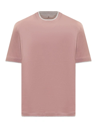 Brunello Cucinelli Jersey T-shirt With Ribbed Hem In Rosa-perla
