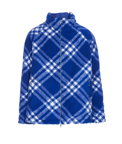 Burberry Womens Knight Check High-neck Check-pattern Fleece Jacket In Royal Blue