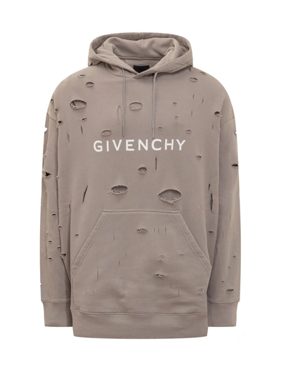 Givenchy Sweatshirt In Ripped Gauze Fabric In Taupe