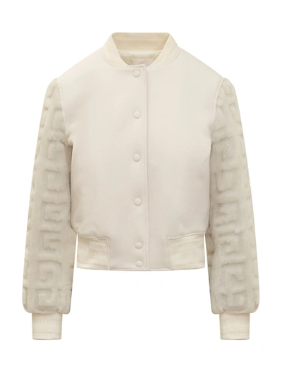 Givenchy 4g Wool And Fur Short Bomber Jacket In White