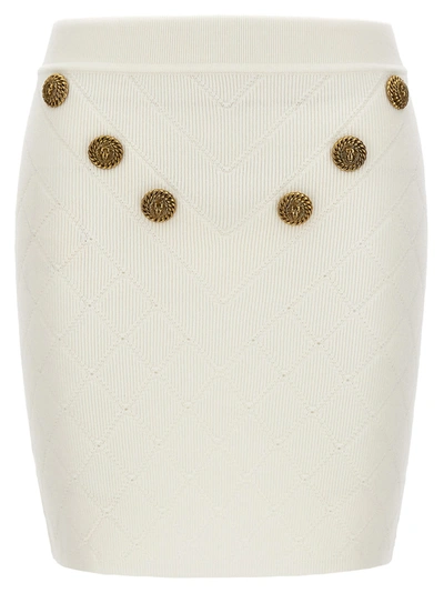 Balmain Logo Button Knitted Skirt Skirts White