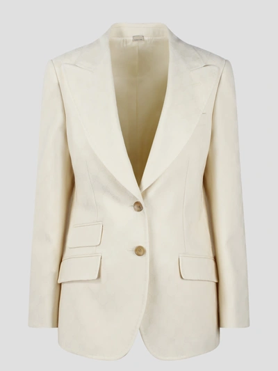 Gucci Single-breasted Jacquard Logo Blazer In White
