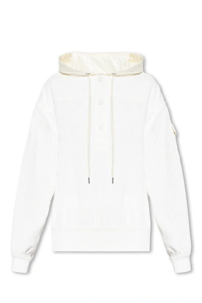 Moncler Ribbed Drawstring Hoodie In White