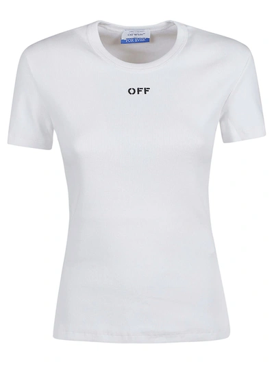 Off-white Logo Rib-knit Cotton T-shirt In White,black