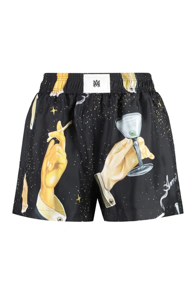 Amiri Champagne-print Silk Boxer Shorts In Black