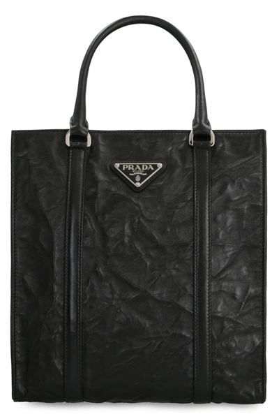 Prada Medium Antiqued Nappa Leather Tote Bag In Black