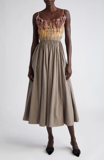 Altuzarra Brigitte Dip Dyed Ruffle Cotton Dress In Fieldstone Dip Dye Shib  | ModeSens