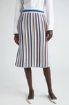Akris Punto Crochet Knit Chair Striped Midi Skirt In Blue Multicolor