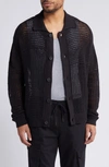 Frame Mixed Open Stitch Cotton Cardigan In Black