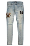 AMIRI AMIRI VARSITY EAGLE LOGO RIPPED SKINNY JEANS