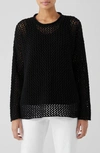 Eileen Fisher Cotton Crewneck Mesh Sweater In Black