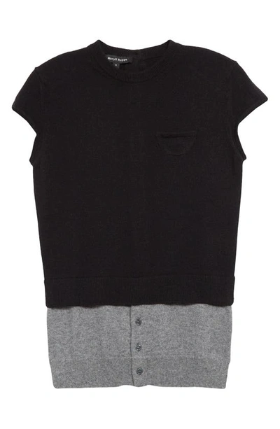 Meryll Rogge Buttoned Cap-sleeve Cashmere Sweater In Black/ Grey Melange