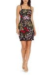 Dress The Population Kyla Floral Embroidered Cocktail Minidress In Black/ Rouge Multi