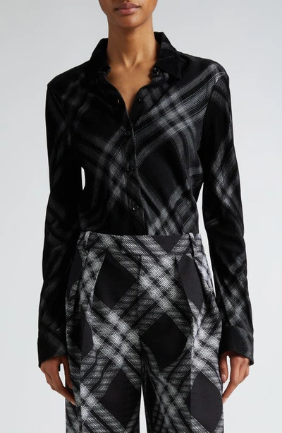 Burberry Signature Check Button-front Shirt In Monochrome