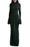 House Of Cb Sancha Open Back Long Sleeve Semisheer Body-con Maxi Dress In Emerald Green