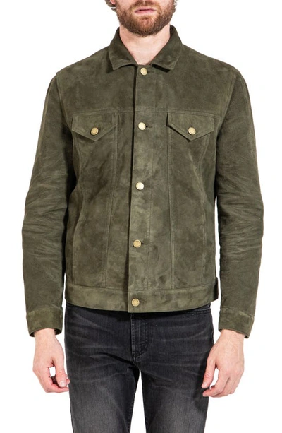 Monfrere Men's Dean Suede Trucker Jacket In Moss Suede